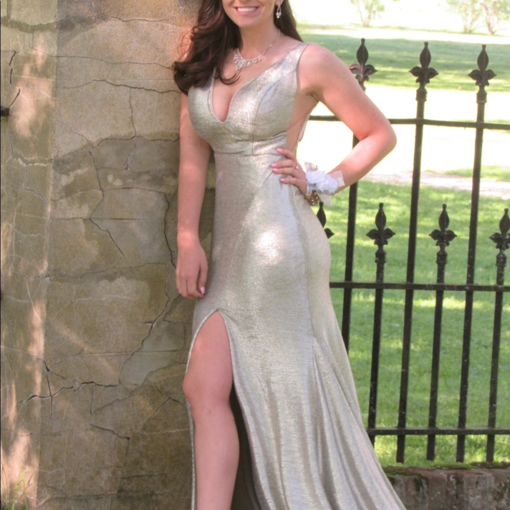 Jovani Platinum Metallic Prom Dress